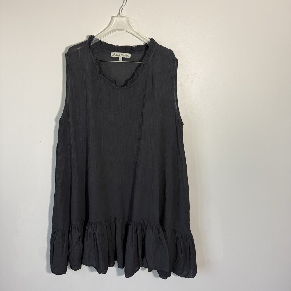 JP and Mattie Size L Lightweight Spry Dress Black Gauze Tiered Sleeveless - Picture 2 of 7